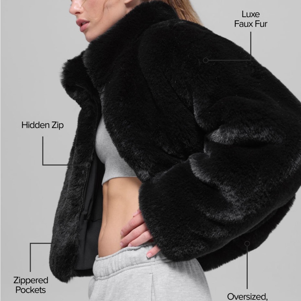 ALO Black Luxe Faux Allure Jacket. NEW
